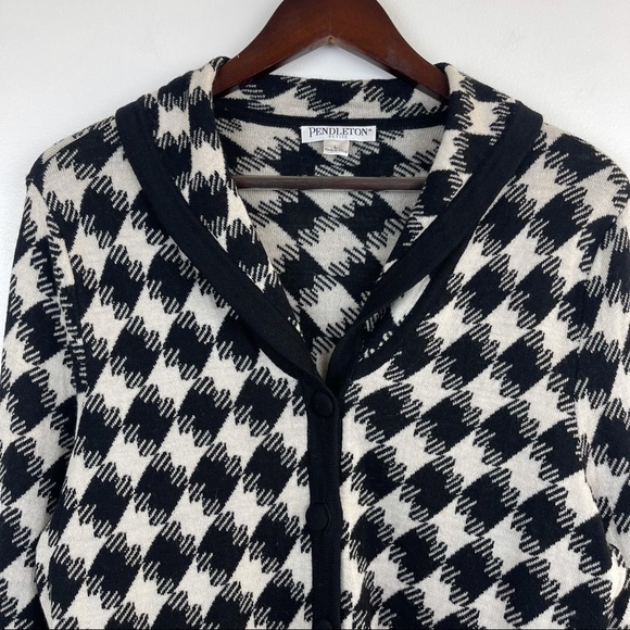 𝅺Pendleton 100% Merino Wool Houndstooth Cardigan Women’s Size LP - Picture 4 of 10